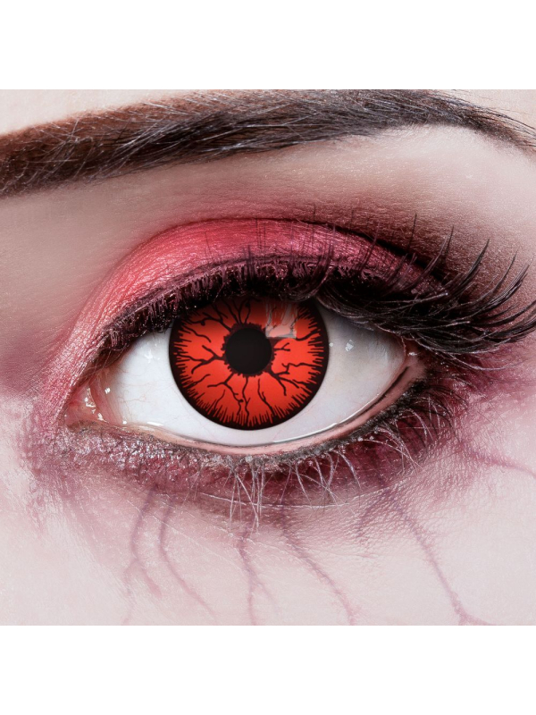 Lentilles de contact vampire rouges avec veines sanguines