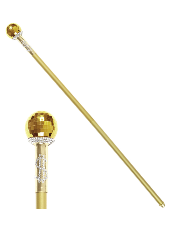Canne dorée rétractable 87 cm avec embout boule à facettes