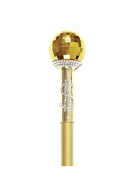 Canne dorée rétractable 87 cm avec embout boule à facettes