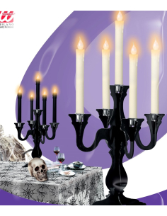 Chandelier Noir 5 Branches avec Bougies LED - Décoration Halloween