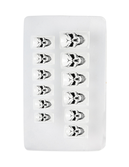 Set de 12 Ongles Crânes Halloween Auto-Adhésifs - Noir et Blanc