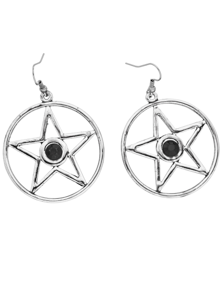 Boucles d'Oreilles Pentagramme Mystique avec Pierre Noire – Accessoire Parfait pour Halloween
