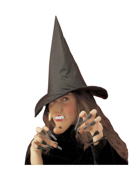 Set de Sorcière Complet – Chapeau Pointu, Nez Crochu, Dentier et Ongles Noirs
