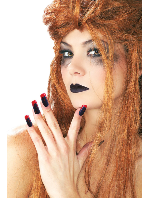 Kit rouge à lèvre noir et Faux ongles Sang : Maquillage Halloween