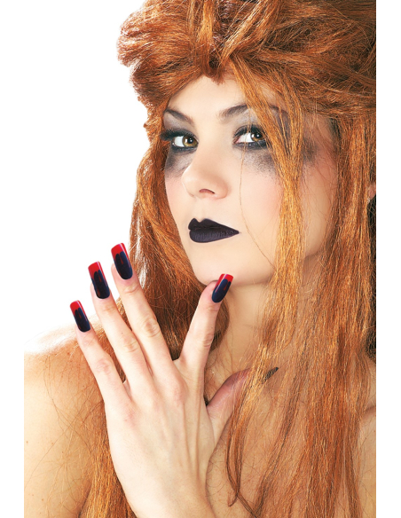 Kit rouge à lèvre noir et Faux ongles Sang : Maquillage Halloween