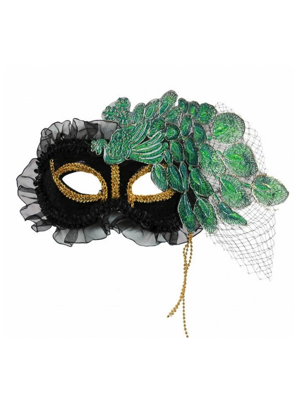 Masque Carnaval de Venise Deluxe Femme - Masque Loup Noir et Vert