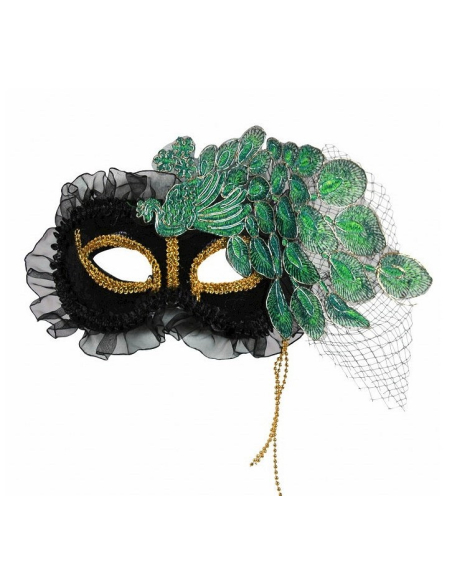 Masque Carnaval de Venise Deluxe Femme - Masque Loup Noir et Vert