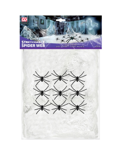 Toile d'Araignée Blanche de 200 g avec 9 Araignées - 10 à 15 m² environ 2