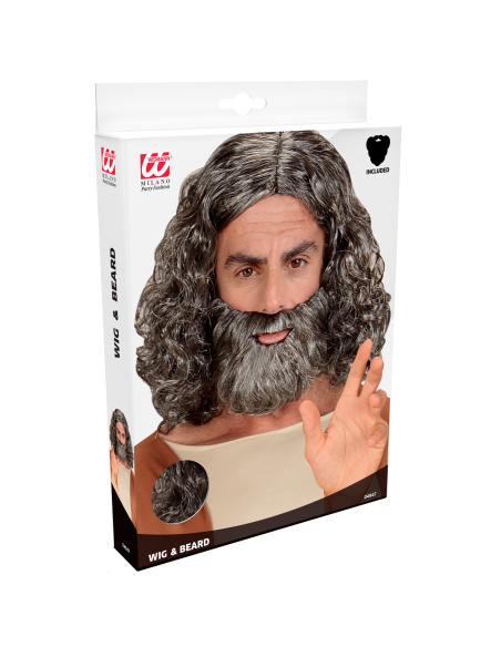 Perruque et barbe grisonnantes pour personnages bibliques et religieux