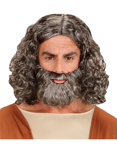 Perruque et barbe grisonnantes pour personnages bibliques et religieux