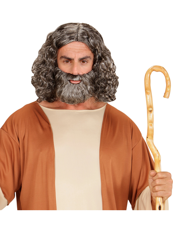 Perruque et barbe grisonnantes pour personnages bibliques et religieux