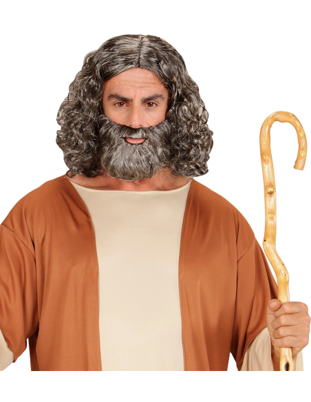 Perruque et barbe grisonnantes pour personnages bibliques et religieux