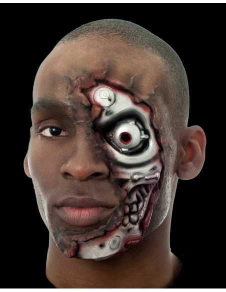 Prothèse de Visage Robot Latex - Effet Mi-Humain, Mi-Robot - Woochie FX Halloween