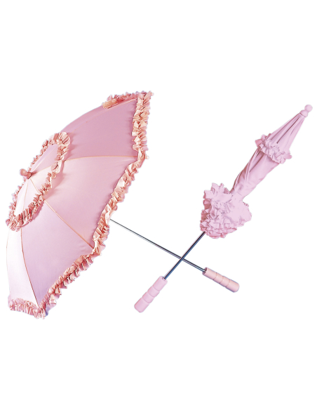 Ombrelle Belle Époque 72 cm rose avec froufrous