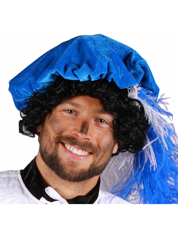 Béret médiéval homme avec plume bleu