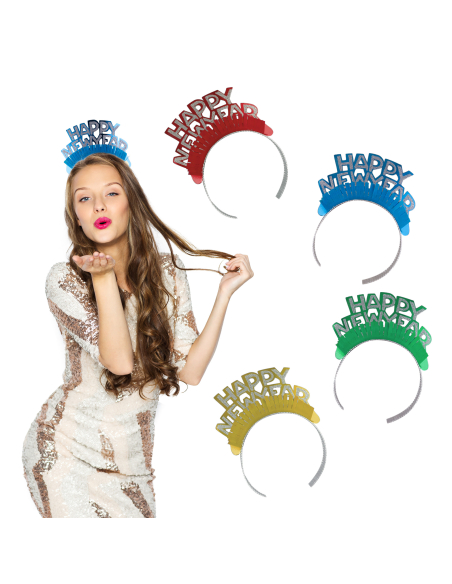 Serre-Tête Happy New Year avec Paillettes – Lot de 25 en Couleurs Variées
