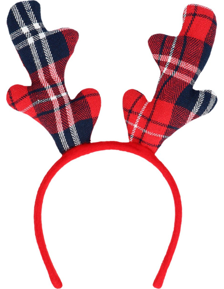 Serre-Tête Renne de Noel pour adulte tartan rouge