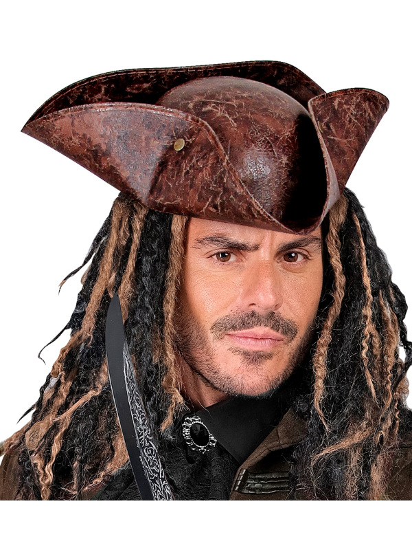 Tricorne de Pirate Marron Aspect Cuir Vieilli – Adulte Mixte, Pirate, Corsaire et Boucanier
