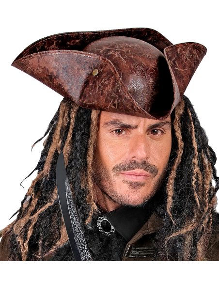 Tricorne de Pirate Marron Aspect Cuir Vieilli – Adulte Mixte, Pirate, Corsaire et Boucanier