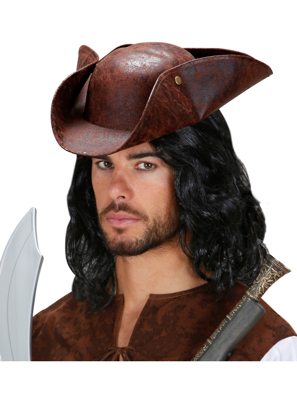 Tricorne de Pirate Marron Aspect Cuir Vieilli – Adulte Mixte, Pirate, Corsaire et Boucanier
