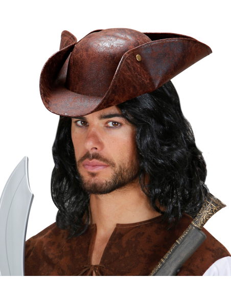 Tricorne de Pirate Marron Aspect Cuir Vieilli – Adulte Mixte, Pirate, Corsaire et Boucanier