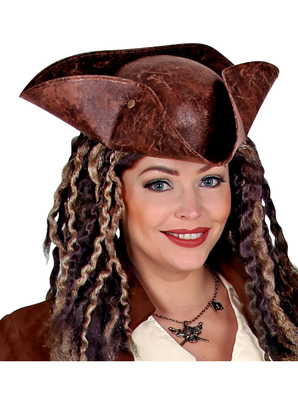 Tricorne de Pirate Marron Aspect Cuir Vieilli – Adulte Mixte, Pirate, Corsaire et Boucanier