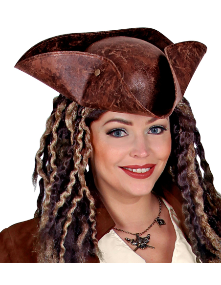 Tricorne de Pirate Marron Aspect Cuir Vieilli – Adulte Mixte, Pirate, Corsaire et Boucanier