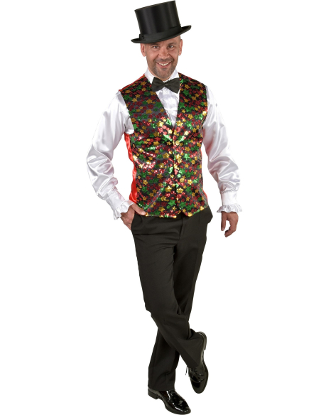 Gilet pailleté homme pour fête et nouvel an dos en satin rouge