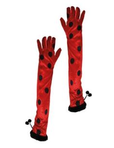 Gants de Coccinelle longs rouges à pois noir pour femme