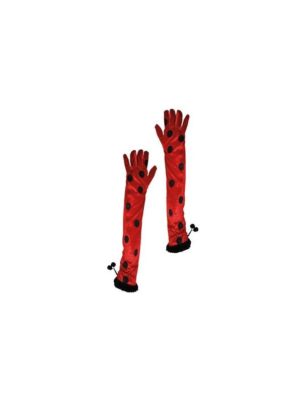 Gants de Coccinelle longs rouges à pois noir pour femme