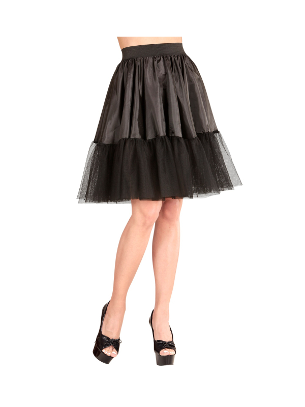 Jupon noir femme évasé en tulle et tissu satiné