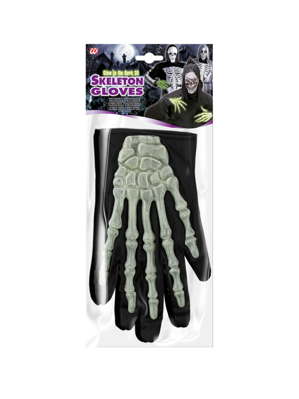 Gants Squelettes Fluorescents pour Halloween - Taille Adulte