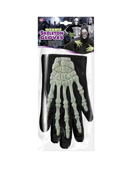 Gants Squelettes Fluorescents pour Halloween - Taille Adulte