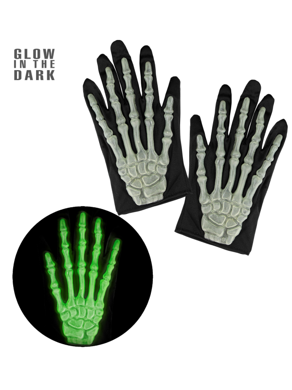 Gants Squelettes Fluorescents pour Halloween - Taille Adulte