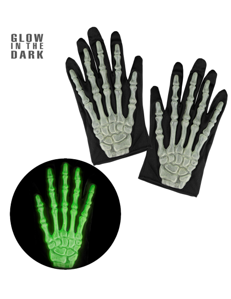 Gants Squelettes Fluorescents pour Halloween - Taille Adulte
