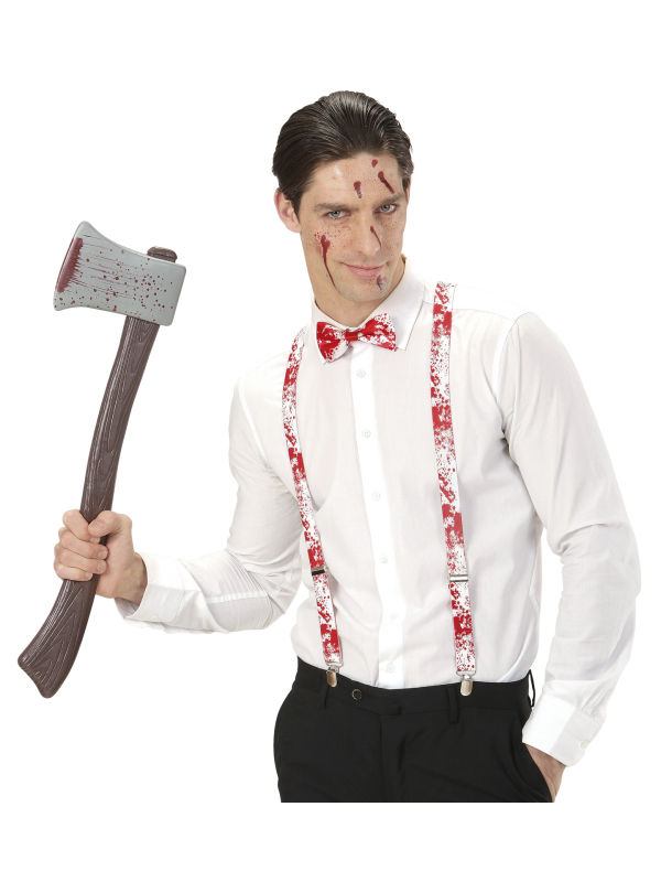 Set Accessoires Halloween de Tueur : Bretelles et Nœud Papillon Ensanglantés