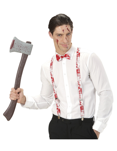 Set Accessoires Halloween de Tueur : Bretelles et Nœud Papillon Ensanglantés