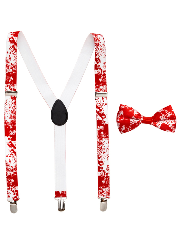 Set Accessoires Halloween de Tueur : Bretelles et Nœud Papillon Ensanglantés