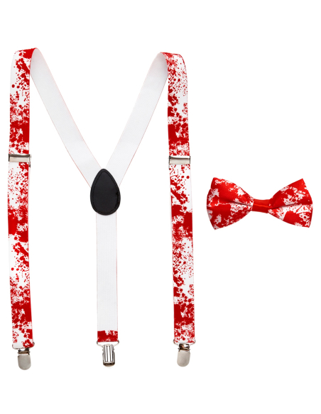 Set Accessoires Halloween de Tueur : Bretelles et Nœud Papillon Ensanglantés