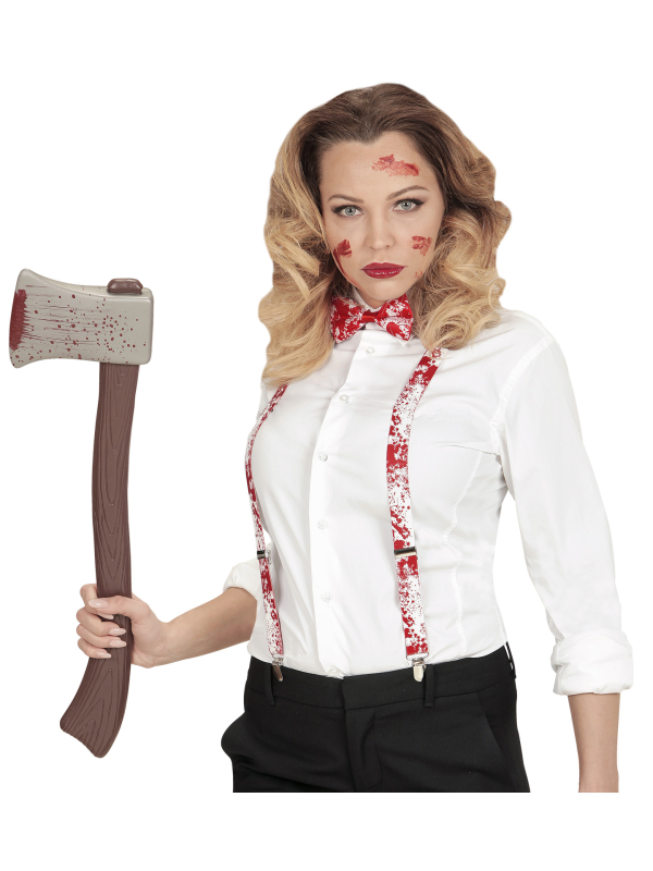Set Accessoires Halloween de Tueur : Bretelles et Nœud Papillon Ensanglantés