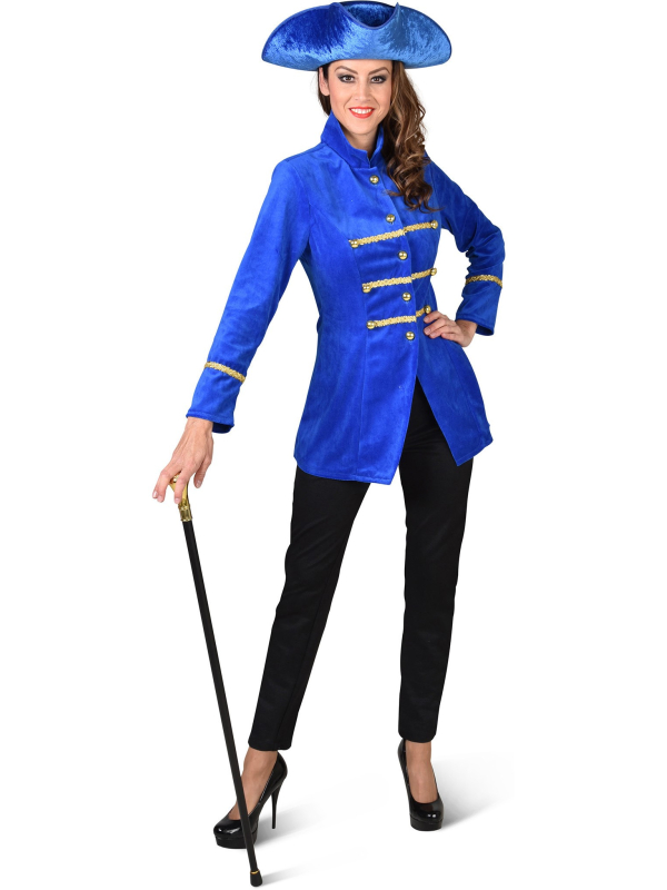 Veste Femme en Velours Bleu : Élégance et Fantaisie pour le Carnaval et les Pirates, disponible en grandes tailles 4XL