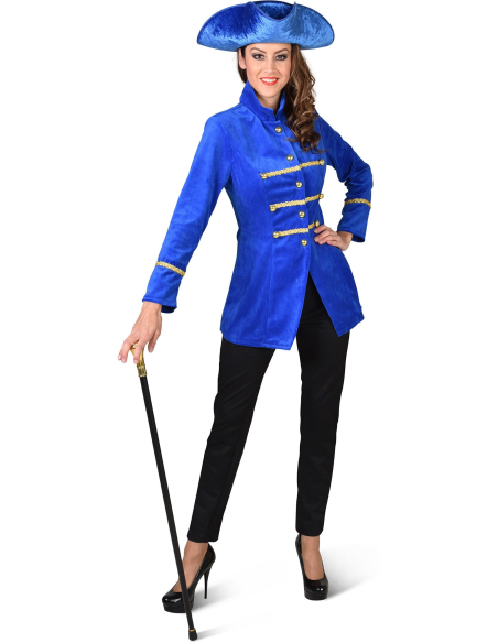 Veste Femme en Velours Bleu : Élégance et Fantaisie pour le Carnaval et les Pirates, disponible en grandes tailles 4XL