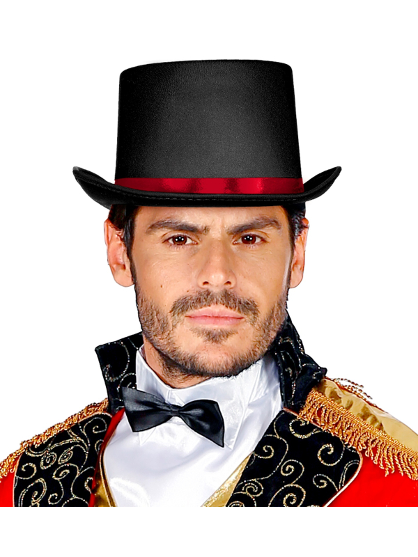 Chapeau haut de forme noir avec ruban rouge pour adulte
