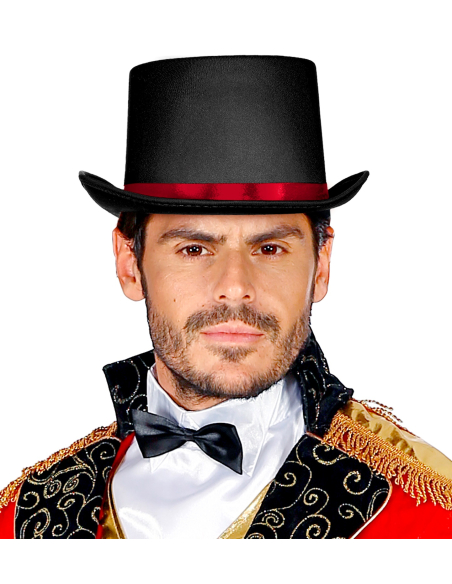 Chapeau haut de forme noir avec ruban rouge pour adulte