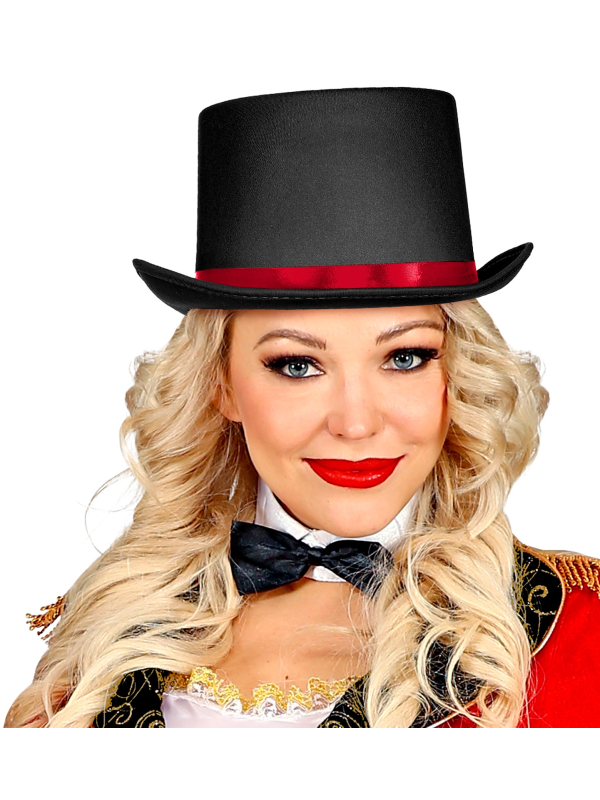 Chapeau haut de forme noir avec ruban rouge pour adulte