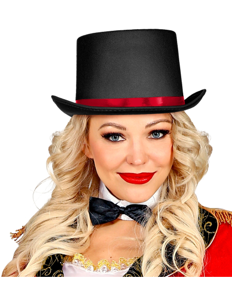 Chapeau haut de forme noir avec ruban rouge pour adulte