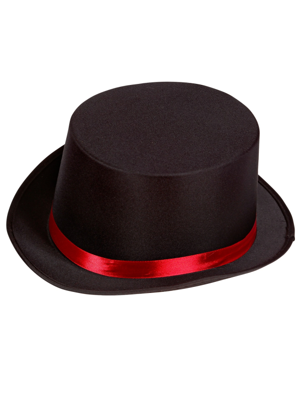 Chapeau haut de forme noir avec ruban rouge pour adulte