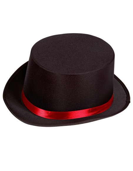 Chapeau haut de forme noir avec ruban rouge pour adulte