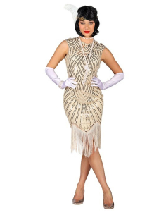 Robe Charleston luxe femme beige et doré - Franges et pailettes 2