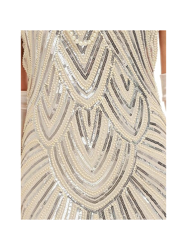 Robe Charleston luxe femme beige et doré - Franges et paillettes
